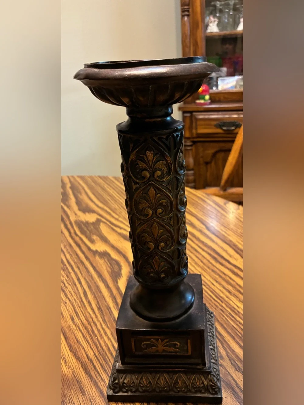 Decorative Bronze-Accent Candle Holder Pillar - Brown